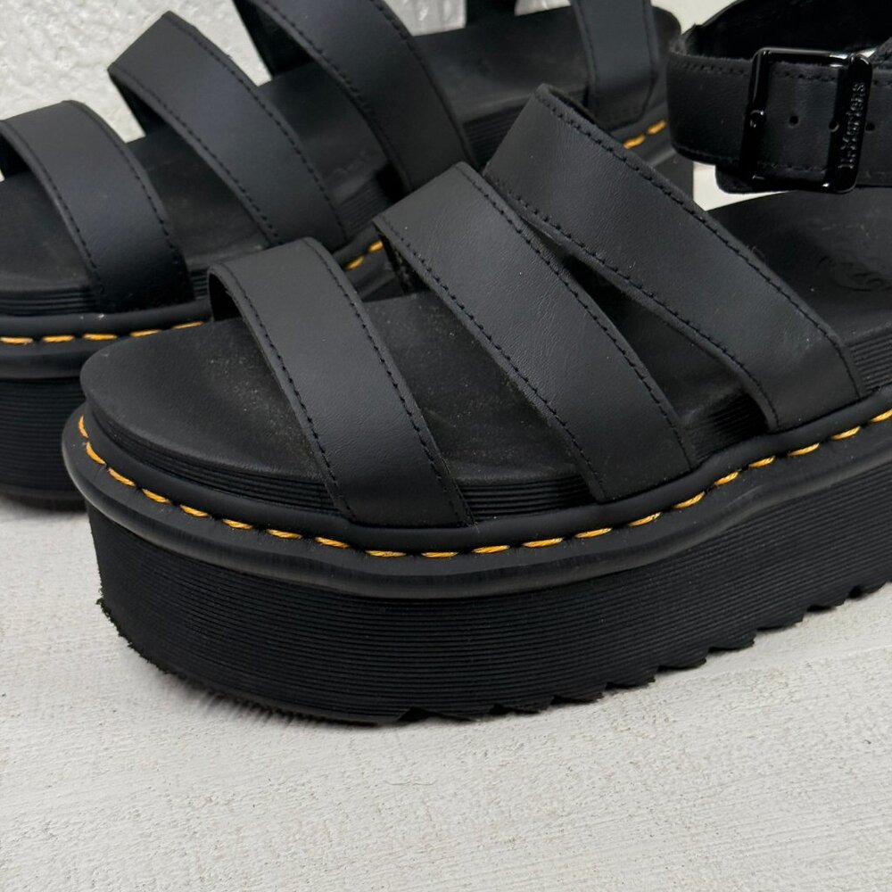 Dr. Martens Blaire Quad Platform Gladiator Sandals Black Hydro Leather Size 9 - Picture 3 of 13